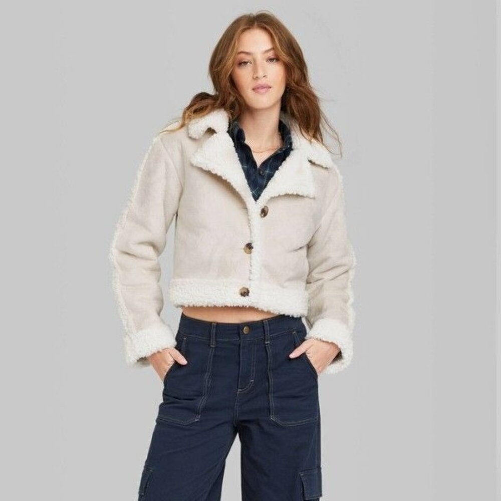 Wild Fable Womens Sherpa Lined Jacket Cozy Style Ivory Size L